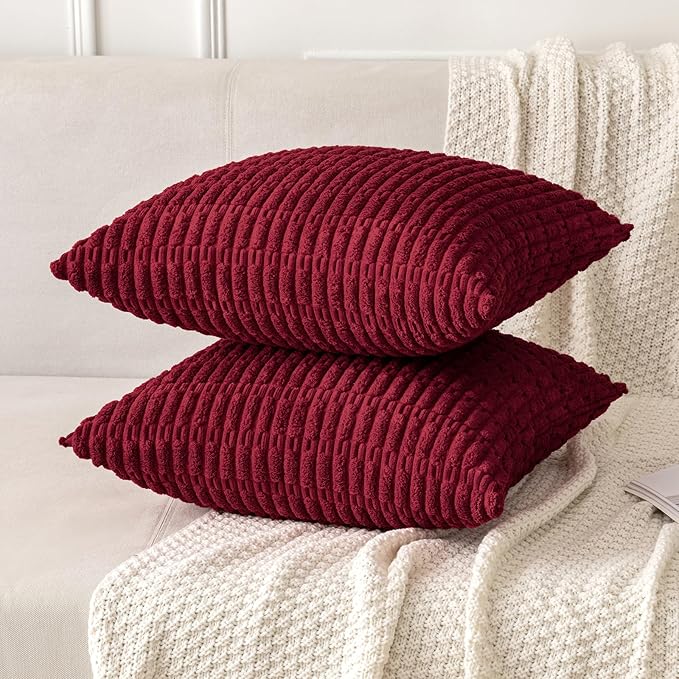 MIULEE Pack of 2 Burgundy Corduroy Decorative Pillow Covers 18x18 Inch Soft - Image 3