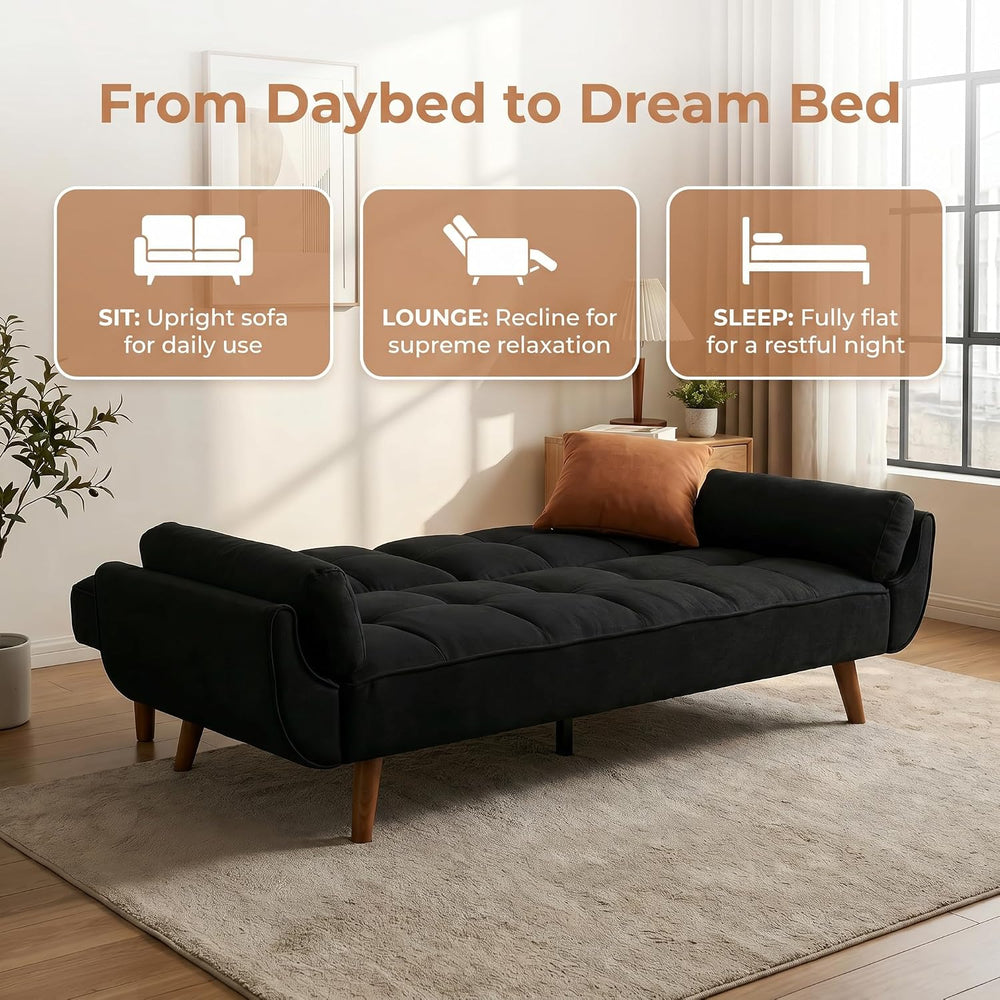 NicBex 75.2" Convertible Futon Couch Bed with Adjustable Backrest, Black