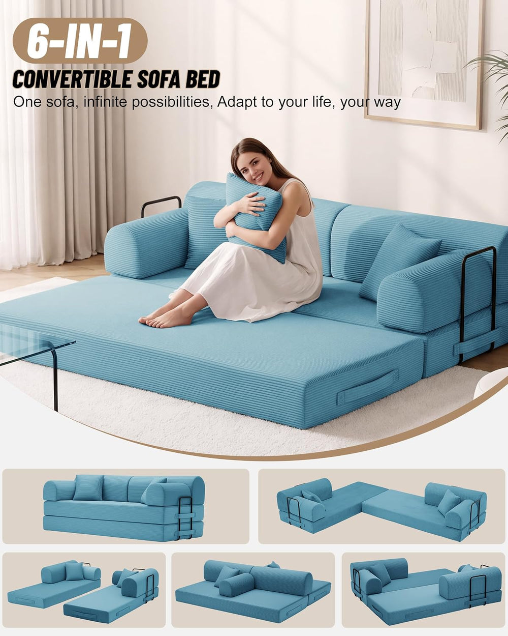 78.8" Convertible Sofa Bed, High Back Boneless Couch for Living Room