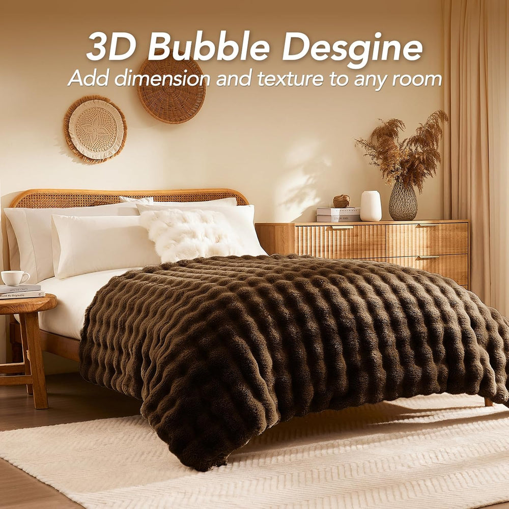 L'AGRATY Faux Rabbit Fur Throw Blanket for Couch, 60'' x 80'&...