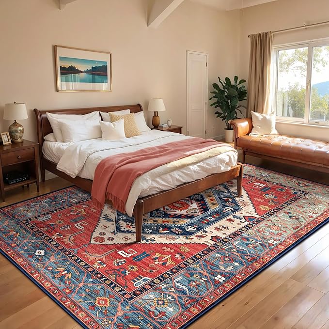 SERISSA Washable Rugs 8x10 Area Rugs, Large Non-Slip Boho Living Room Rust Rug - Image 3