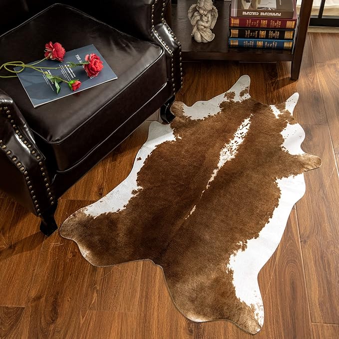 AROGAN Premium Faux Cowhide Rug 4.6 x 5.2 Feet, Sturdy and Large Size Cow Print - Image 5