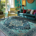 Area Rugs 5'x7' Washable Non-Slip, Floral Vintage Distress Print Pattern by RELEANY