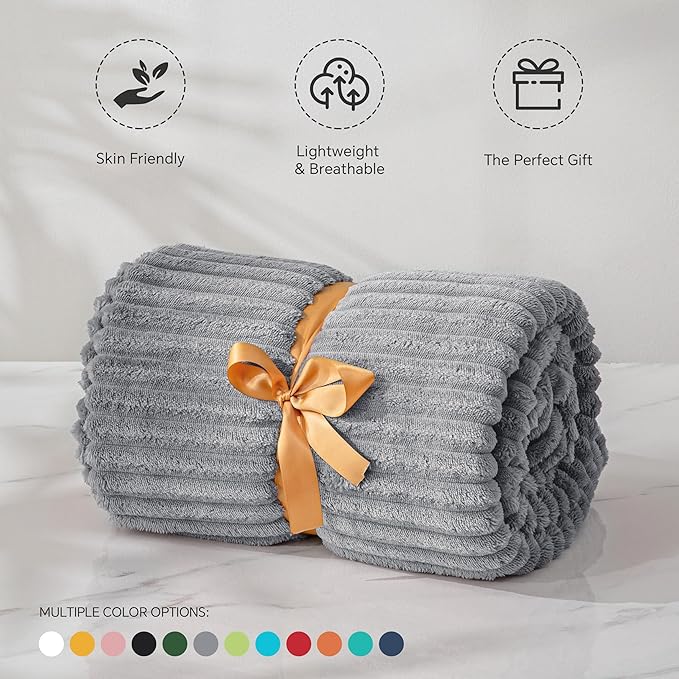BEDELITE Fleece Throw Blanket for Couch – 3D Ribbed Jacquard Soft and Warm - Image 3
