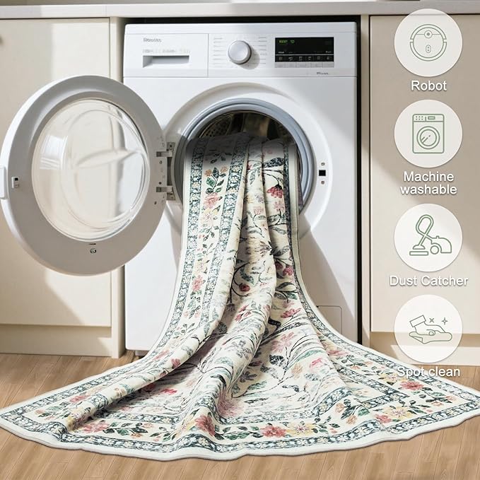 8x10 Area Rugs for Living Room: Floral Washable Rug Vintage Large Soft Boho - Image 5