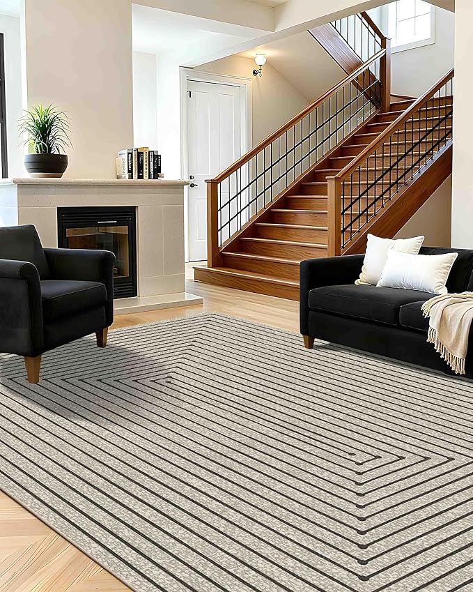 Latte&Fog 8x10 Area Rugs for Living Room, Large Beige Modern Abstract Washable - Image 2