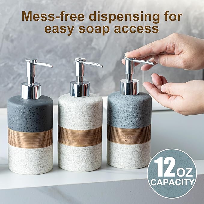 Dish Soap Dispenser Set with Silicone Funnel, Hand Soap, Body Wash, Ceramic - Image 6