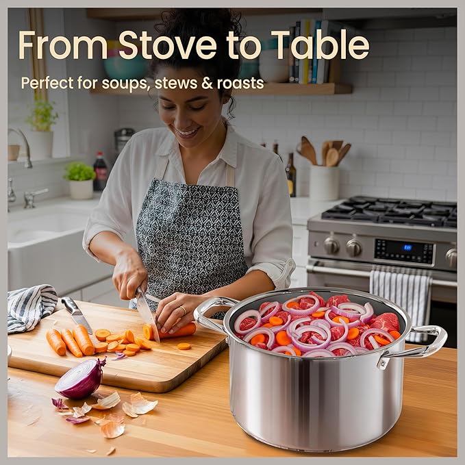Stainless Steel Stockpot with Tempered Glass Lid 5 Quart, Durable 18/0 - Image 5