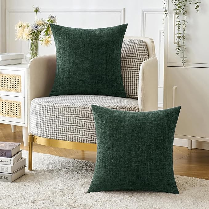 MIULEE Pack of 2 Green Throw Pillow Covers 18x18 Inch Soft Chenille Pillow - Image 4