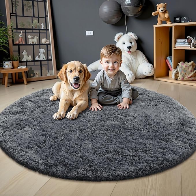 OLANLY Grey Round Rugs for Bedroom - Image 3