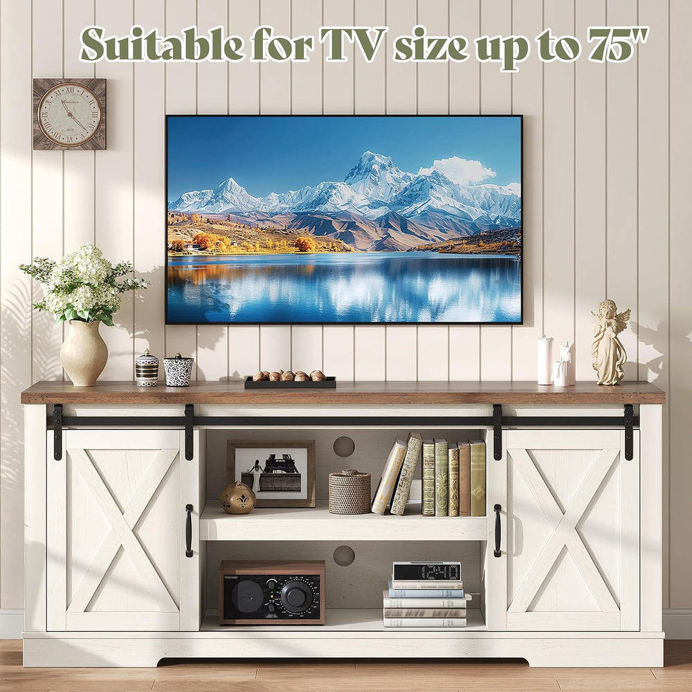 AMERLIFE 4 Piece Farmhouse Table Set with 66" TV Stand, Distressed White...