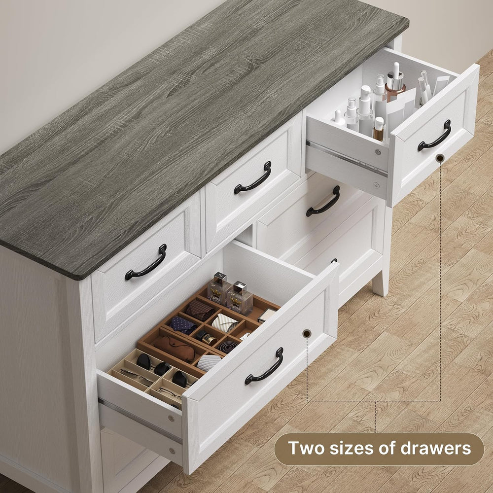 Gizoon White Dresser for Bedroom with 7 Drawers, 47" W Chests of Drawers