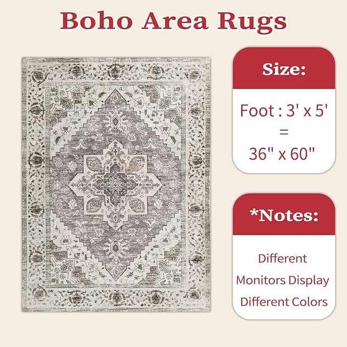 SERISSA Area Rug 3x5 Boho Rugs for Bedroom, Washable Kitchen Rugs Non-Slip - Image 2