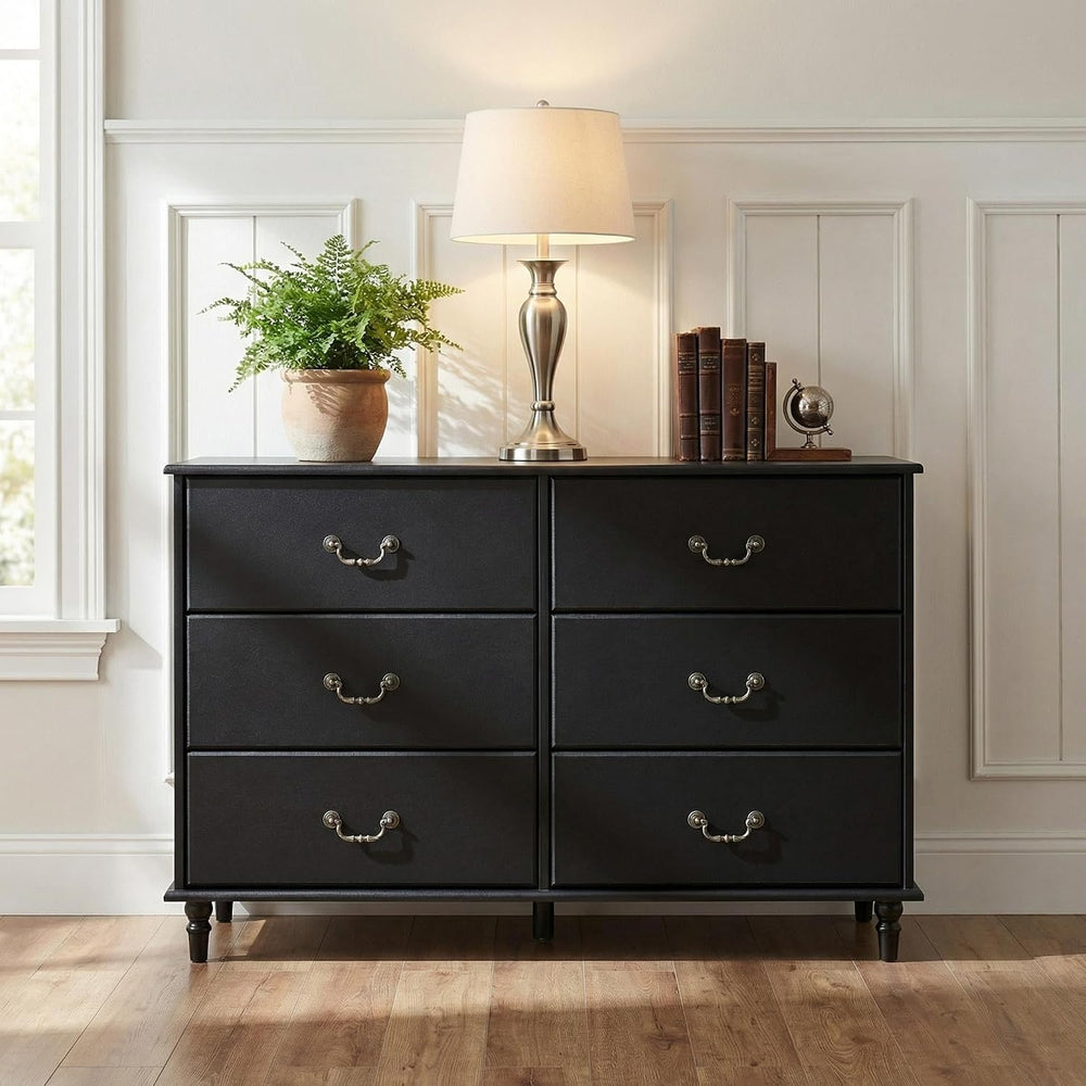 Farmhouse 6 Drawers Dresser for Bedroom Black