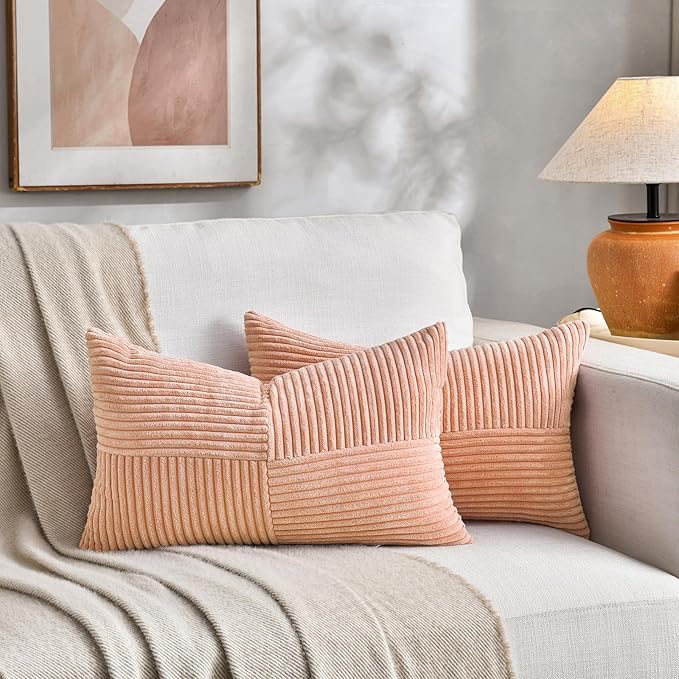 Fancy Homi 2 Packs Peach Lumbar Decorative Throw Pillow Covers 14x24 Inch - Image 5