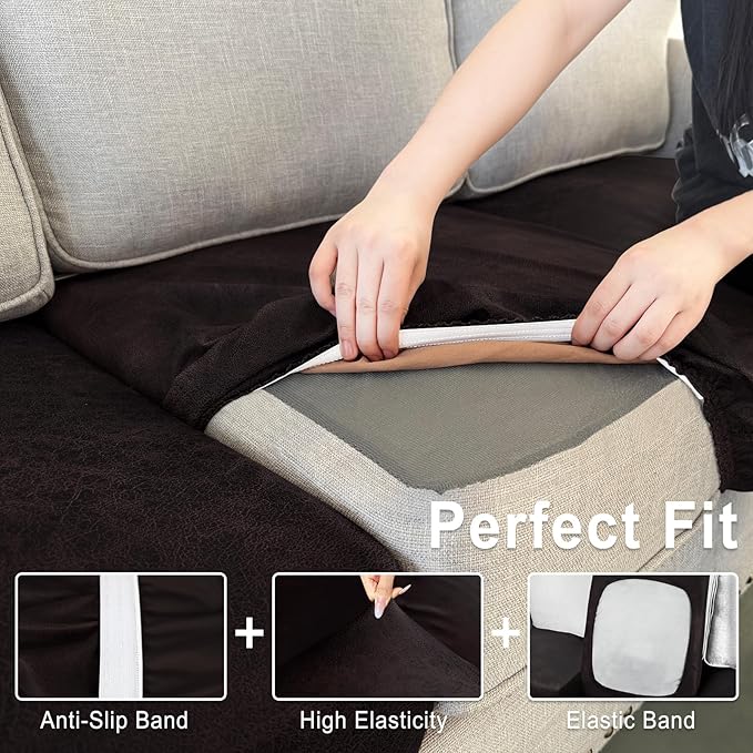 Leather Look Couch Cushion Covers Sofa Seat Slipcovers Sets Couches Furniture - Image 4