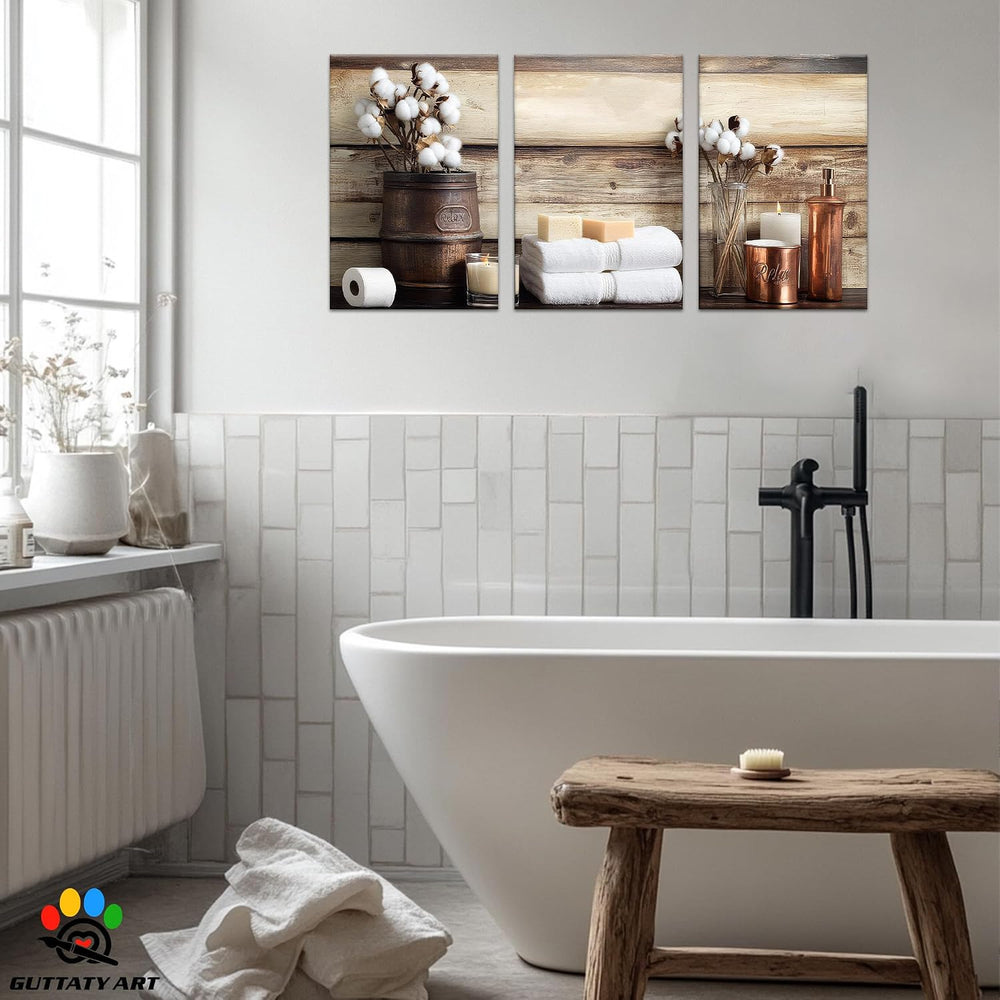 GUTTATY 3 Pieces Rustic Bathroom Canvas Wall Art, Botanical Floral Farmhouse ...