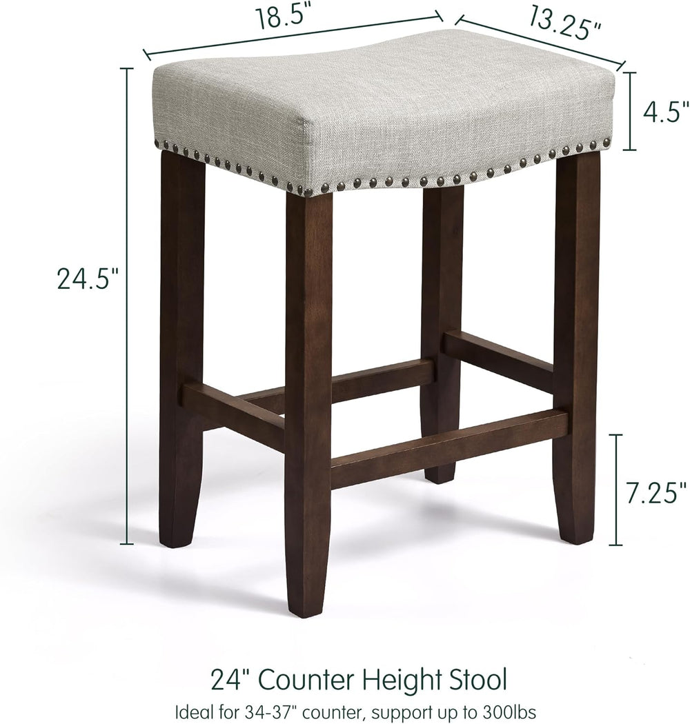CHUN YI Bar Stools Set of 2, 24 Inch Counter Height Saddle Stools with Nailhe...