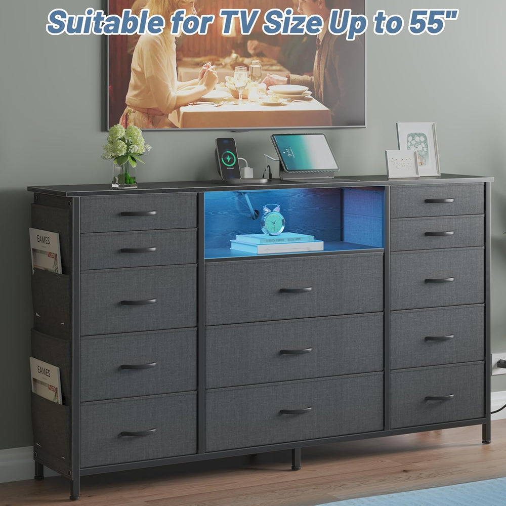 HCHQHS 13 Drawers Fabric Dresser for Bedroom, 47 Inch Gray