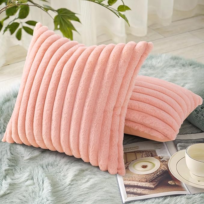 decorUhome Summer Cozy Faux Fur Throw Pillow Covers 16x16 Set of 2 Decorative - Image 4