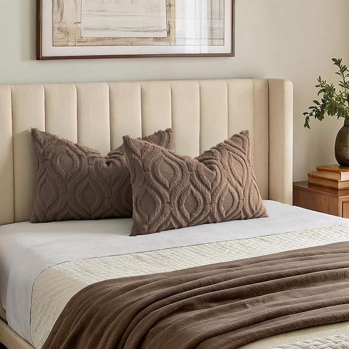 decorUhome Throw Pillow Covers 12x20 Inch Set of 2, Soft Plush Faux Wool Brown - Image 7