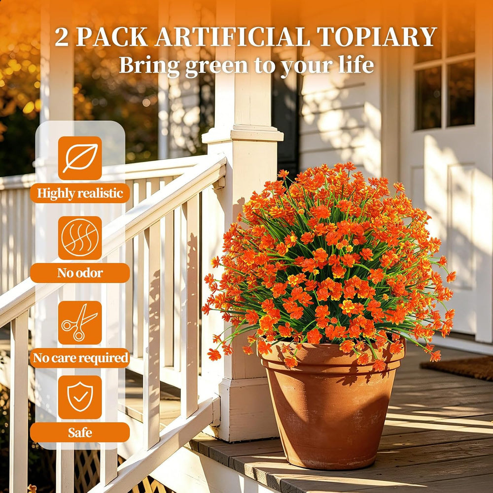 Yangrass 2 Pack Fall Artificial Flower Topiary Balls with Ground Spike