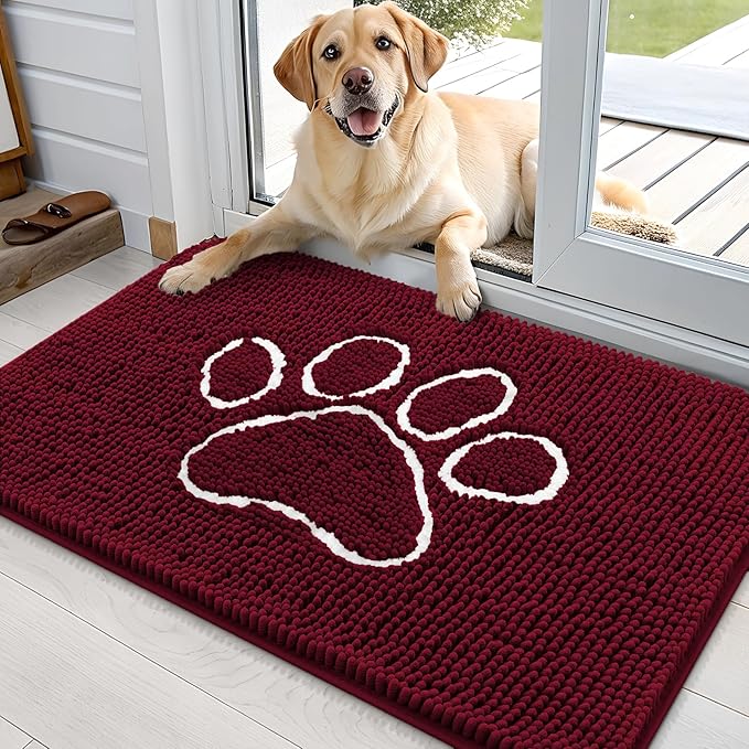 OLANLY Dog Door Mat for Muddy Paws 36x24, Paw Print Design, Absorbs Moisture by OLANLY