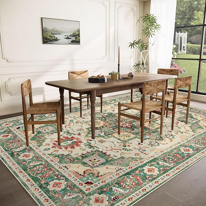 Area Rug 8x10 Washable Rug, Vintage Boho Medallion Rugs Non-Slip Soft Low Pile - Image 3