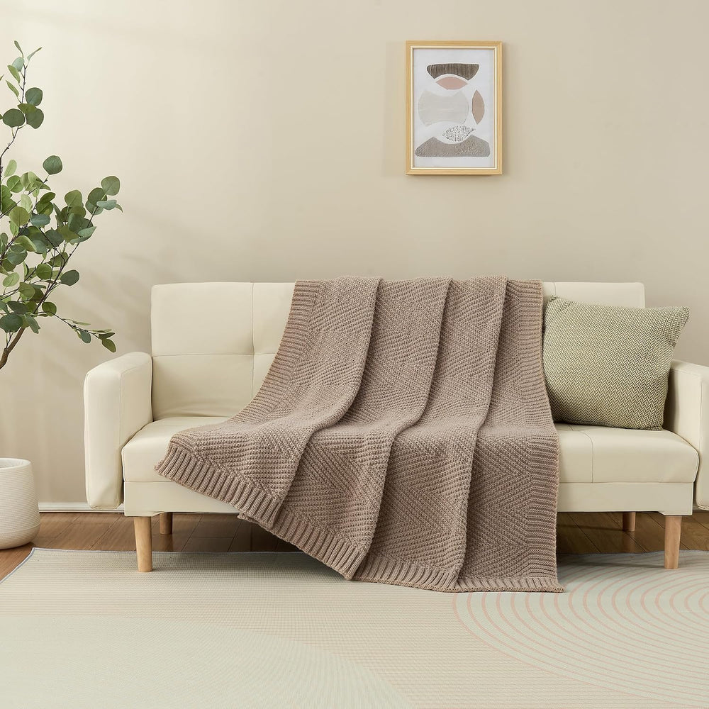 Knitted Throw Blanket for Couch, 50X60 Chevron Bed Knit Throws