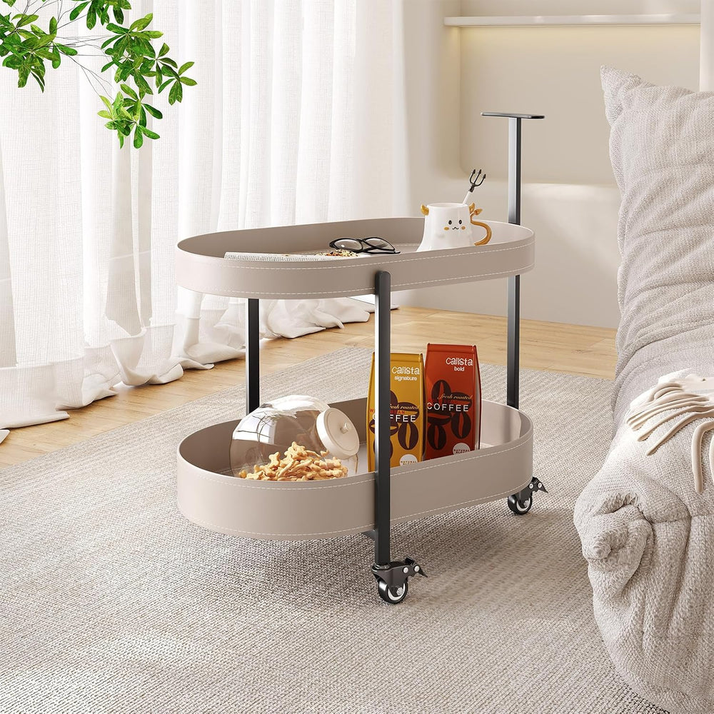 Guyii 2 Tiers Storage Rolling Cart 360 Rotating Side Table Modern End Table L...