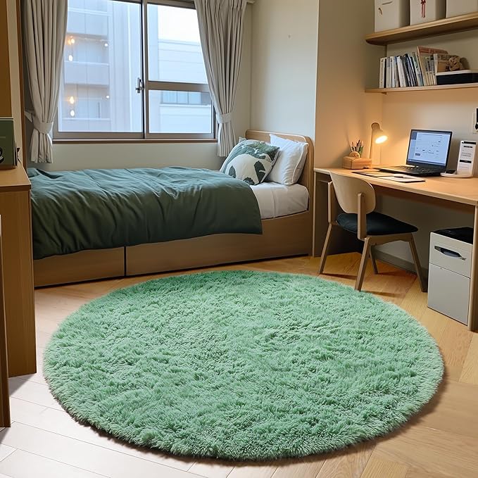 ONASAR Sage Green Round Area Rugs 5ft, Fluffy Soft Bedroom Circle Rug by ONASAR