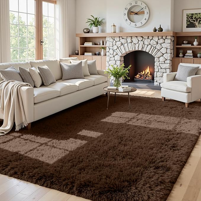 5x7 Area Rugs for Living Room Rug: Soft Fluffy Shag Brown Rugs for Bedroom by CarpetAddColortoYourLife