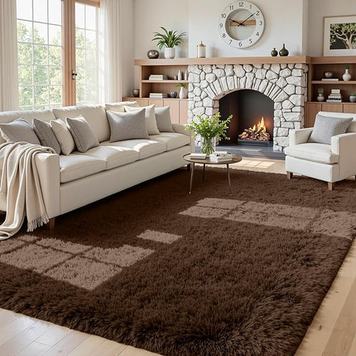 5x7 Area Rugs for Living Room Rug: Soft Fluffy Shag Brown Rugs for Bedroom by CarpetAddColortoYourLife