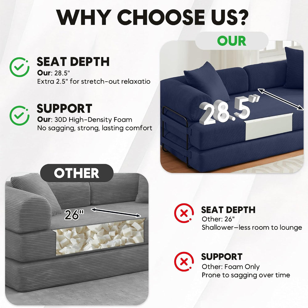 78" Convertible Futon Sofa Bed, Boneless Couches for Living Room, Blue