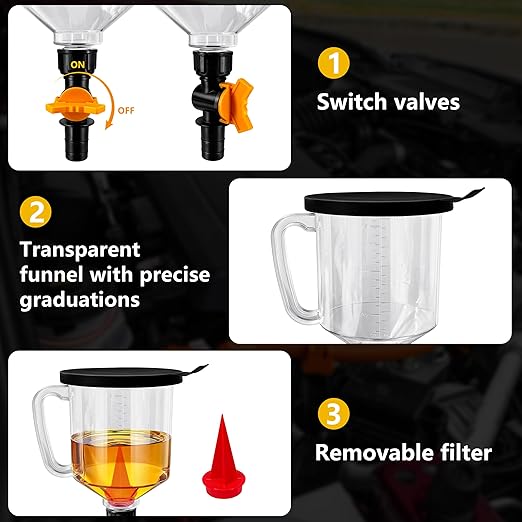 18 Pack No Spill Engine Oil Funnel Kit，1.59QT/1.5L Automotive Oil Funnel Set， 2 - Image 5