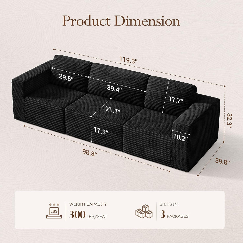 Vesgantti 119" Modular Sectional Sofa, Corduroy Cloud Couch with Deep Se...