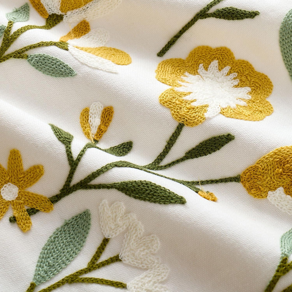 Embroidered Floral Throw Pillow Covers Summer Decorative Couch Pillow Covers Farmhouse Green Floral Tufted Pillow Covers 20x20 Square Cushion Cases Set of 2 for Living Room Couch Sofa Bed Home Decor