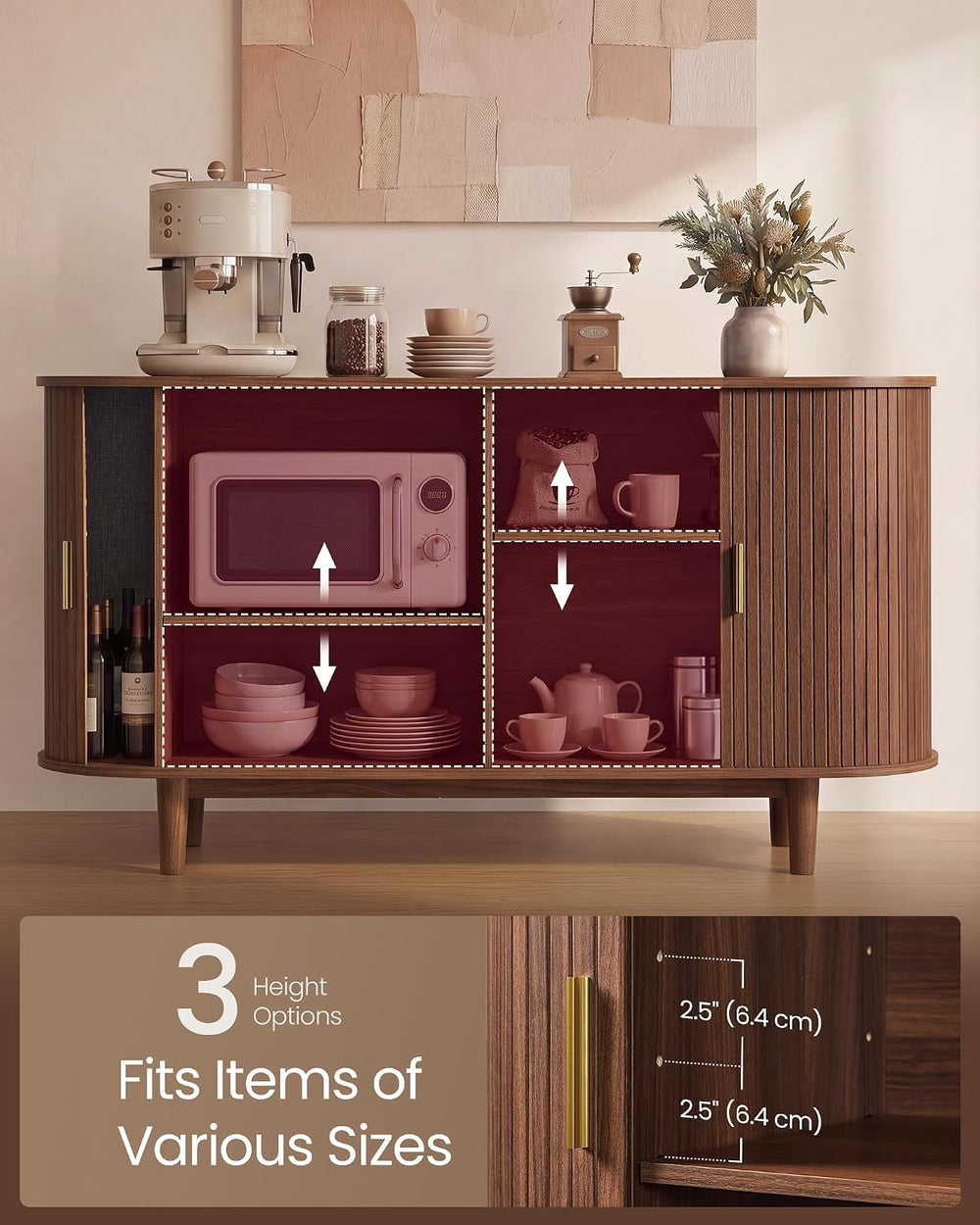 VASAGLE Storage Cabinet, Sideboard with Adjustable Shelves