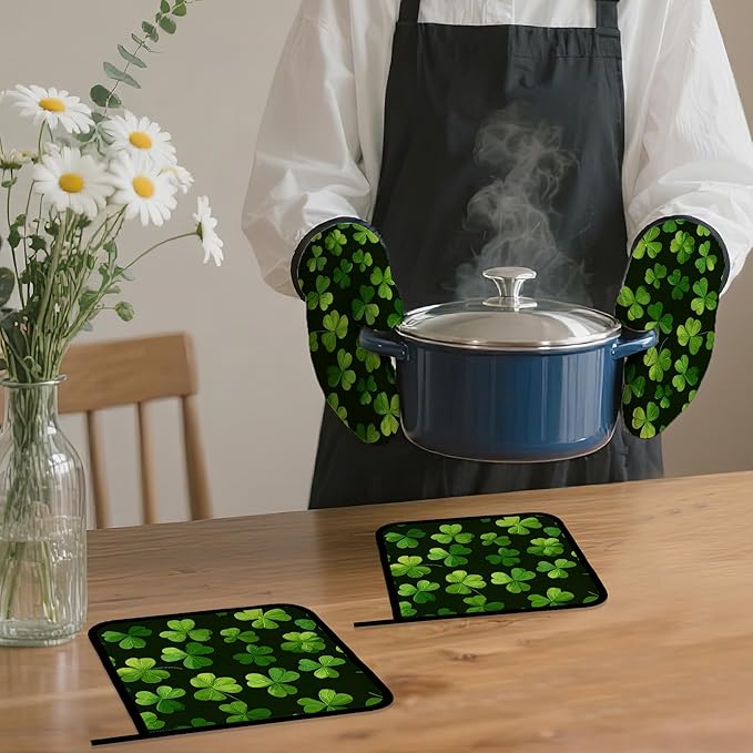 Lucky Clover Oven Mitts and Pot Holders, Patrick's Day Heat Resistant Oven - Image 7