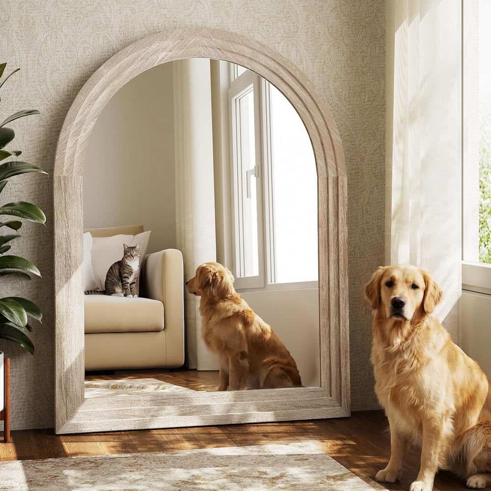 40" x 30" Solid Wood Arched Framed Bathroom Mirror, White