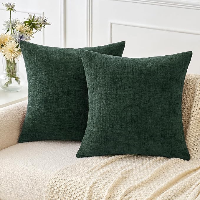 MIULEE Pack of 2 Green Throw Pillow Covers 18x18 Inch Soft Chenille Pillow by MIULEE