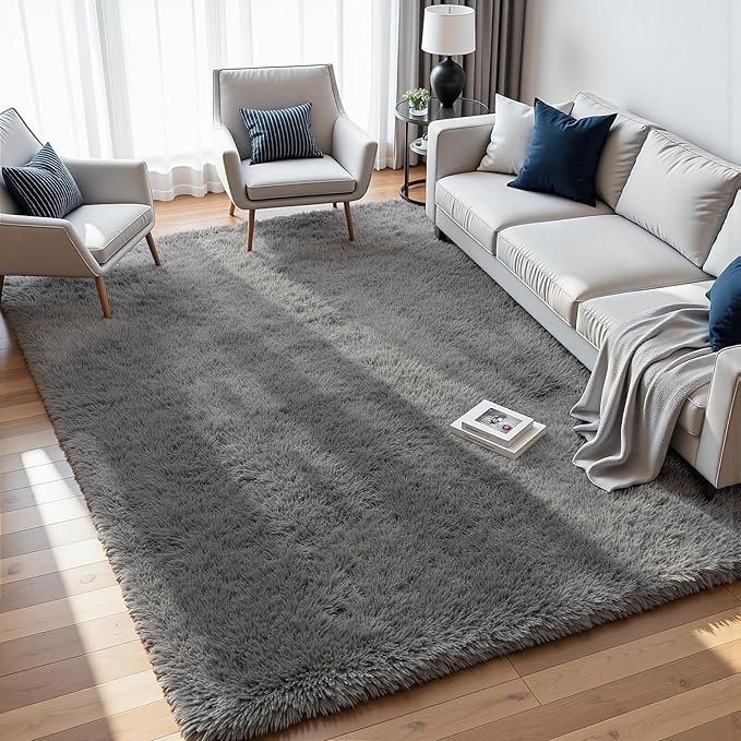 6x9 Area Rugs for Living Room Rug: Soft Fluffy Shag Light Gray Rugs for Bedroom by CarpetAddColortoYourLife