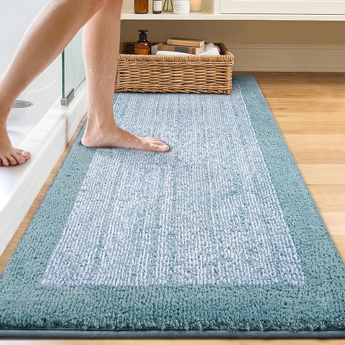 70x24 Long Bathroom Rugs Washable Non Slip, Dusty Blue Bath Mat - Image 2