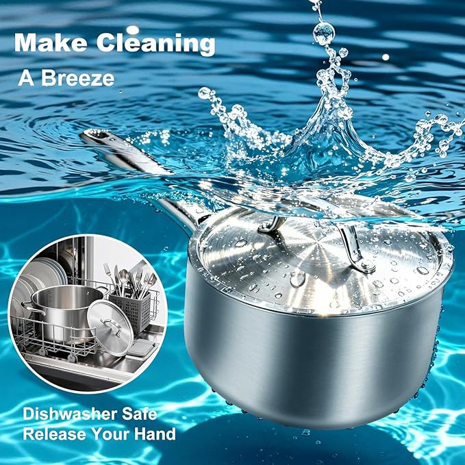 3 QT Saucepan with Lid, 3-Ply Stainless Steel Saucepan, Induction Compatible - Image 7
