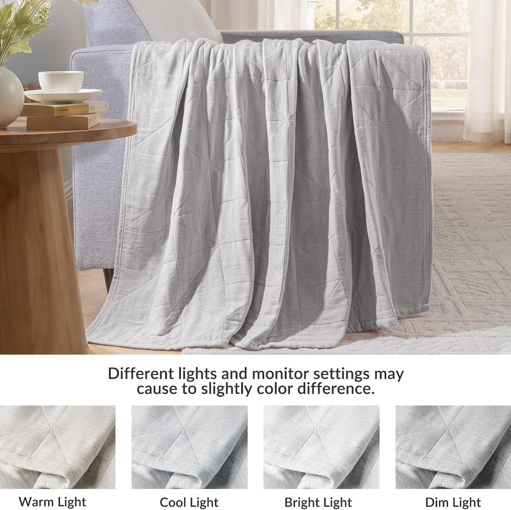 Exclusivo Mezcla 4-Layer 100% Cotton Muslin Queen Size Blanket, Light Grey
