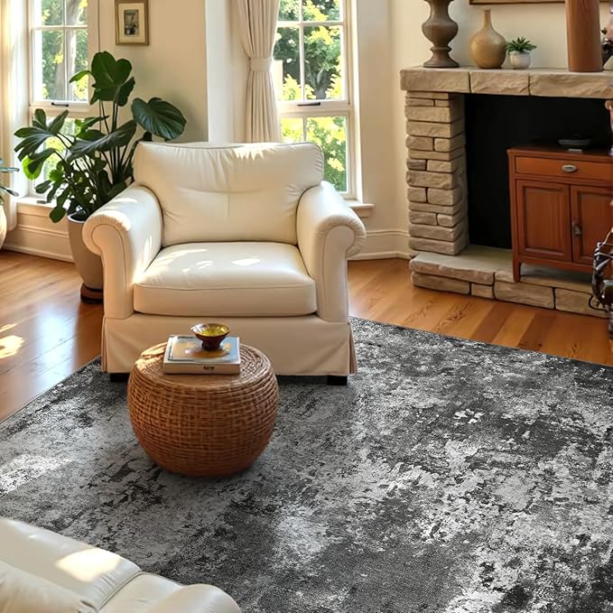 Entrance Rugs Indoor 3x5 Black Entry Rug Washable Abstract Black Small Area Rug - Image 3
