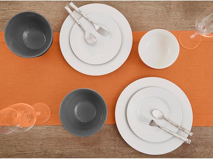 Solino Home Linen Hemstitch Table Runner 108 Inches Long - 100% Pure Linen Pu...