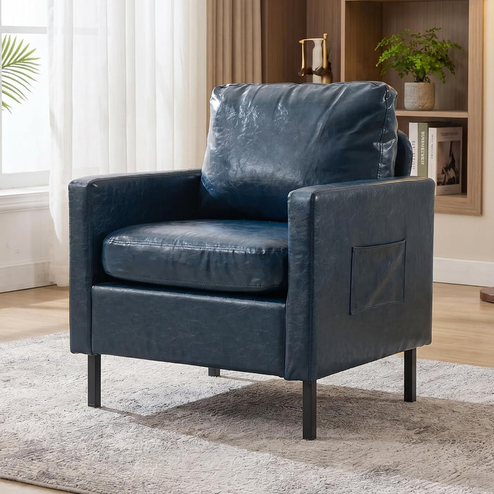 STHOUYN Blue Faux Leather Accent Chairs, Living Room Chairs Metal Legs