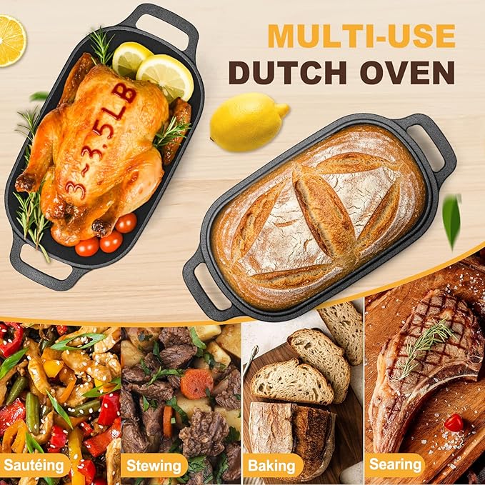 7QT Oval Dutch Oven for Sourdough Bread Baking, Pre-Seasoned Cast Iron Bread Pan - Image 5