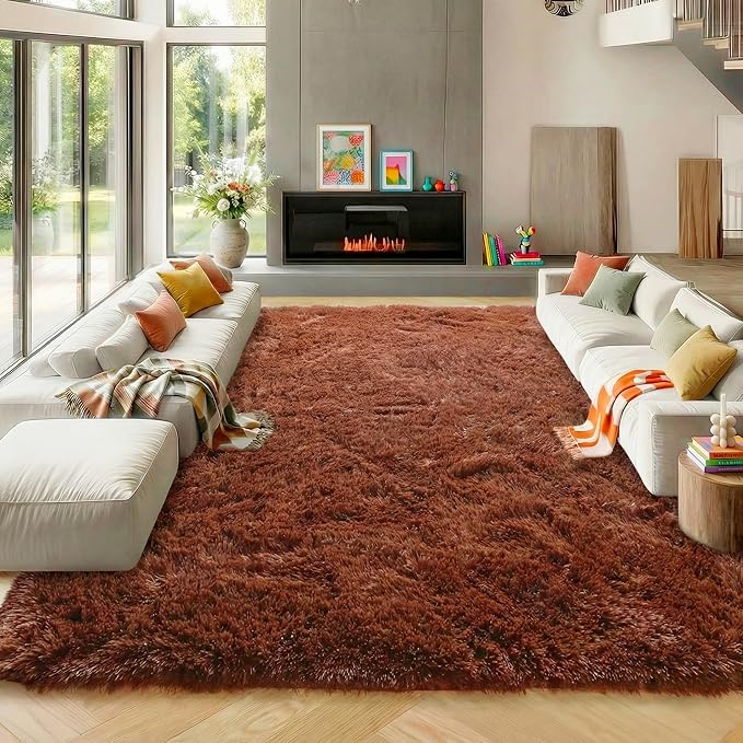 ONASAR Brown 8x10 Area Rugs for Living Room, Large Fluffy Shag Bedroom Rug by ONASAR